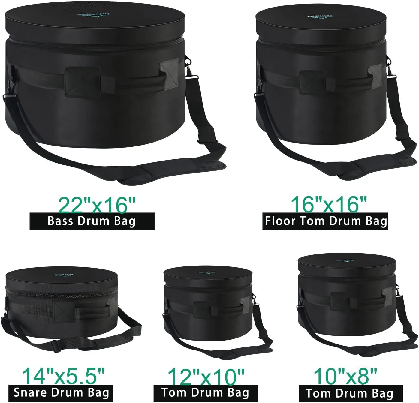 EASTROCK 5-Piece Drum Bag Set for 12" Tom, 10" Tom, 14" Snare, 16" Floor Tom, 22" Bass Drum, Drum Cases (5pc Fusion Set)