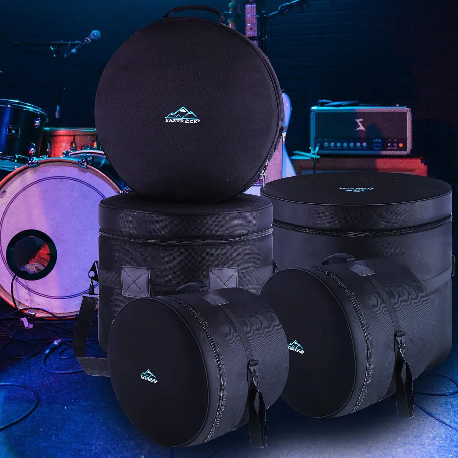 EASTROCK 5-Piece Drum Bag Set for 12" Tom, 10" Tom, 14" Snare, 16" Floor Tom, 22" Bass Drum, Drum Cases (5pc Fusion Set)