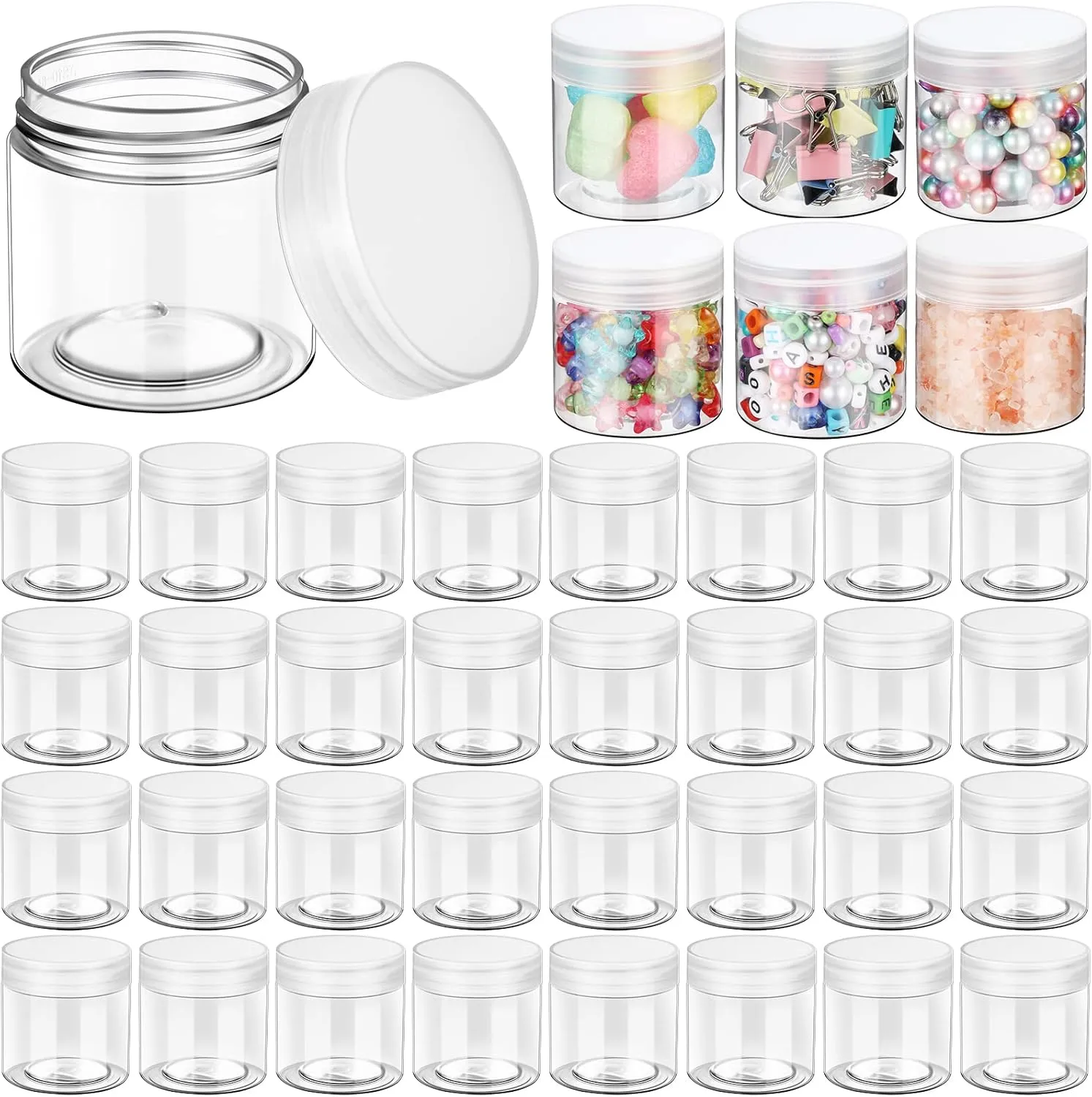 eBoot 150 Piece 2 Oz Plastic Container Jars with Lids Round Clear Cosmetic Empty Clear Plastic Jars for Lotion, Cream, Makeup, Eye Shadow, Rhinestone, Samples, Pot, Travel Storage(2 Oz)
