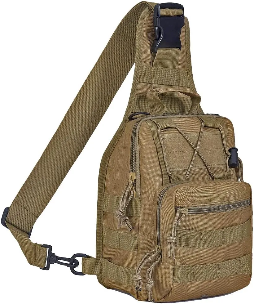 EcoGear FX Tactical Shoulder Bag - EDC Military Molle Backpack Bag Perfect as a Range Pack for Every Day Carry (Khaki)