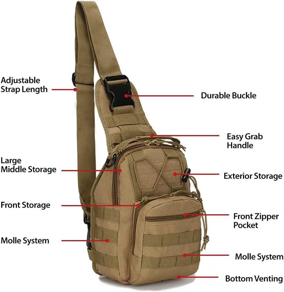 EcoGear FX Tactical Shoulder Bag - EDC Military Molle Backpack Bag Perfect as a Range Pack for Every Day Carry (Khaki)