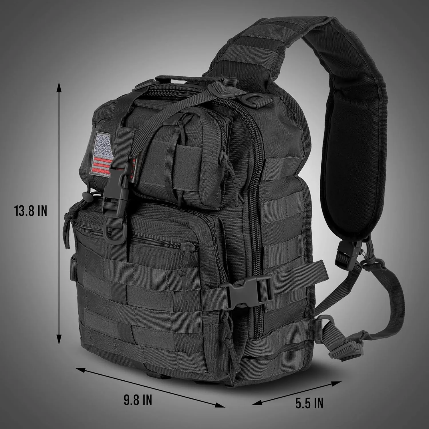EcoGear FX XGear Tactical Sling Bag Military Pack Single Shoulder EDC Backpack Range Bags (Black)