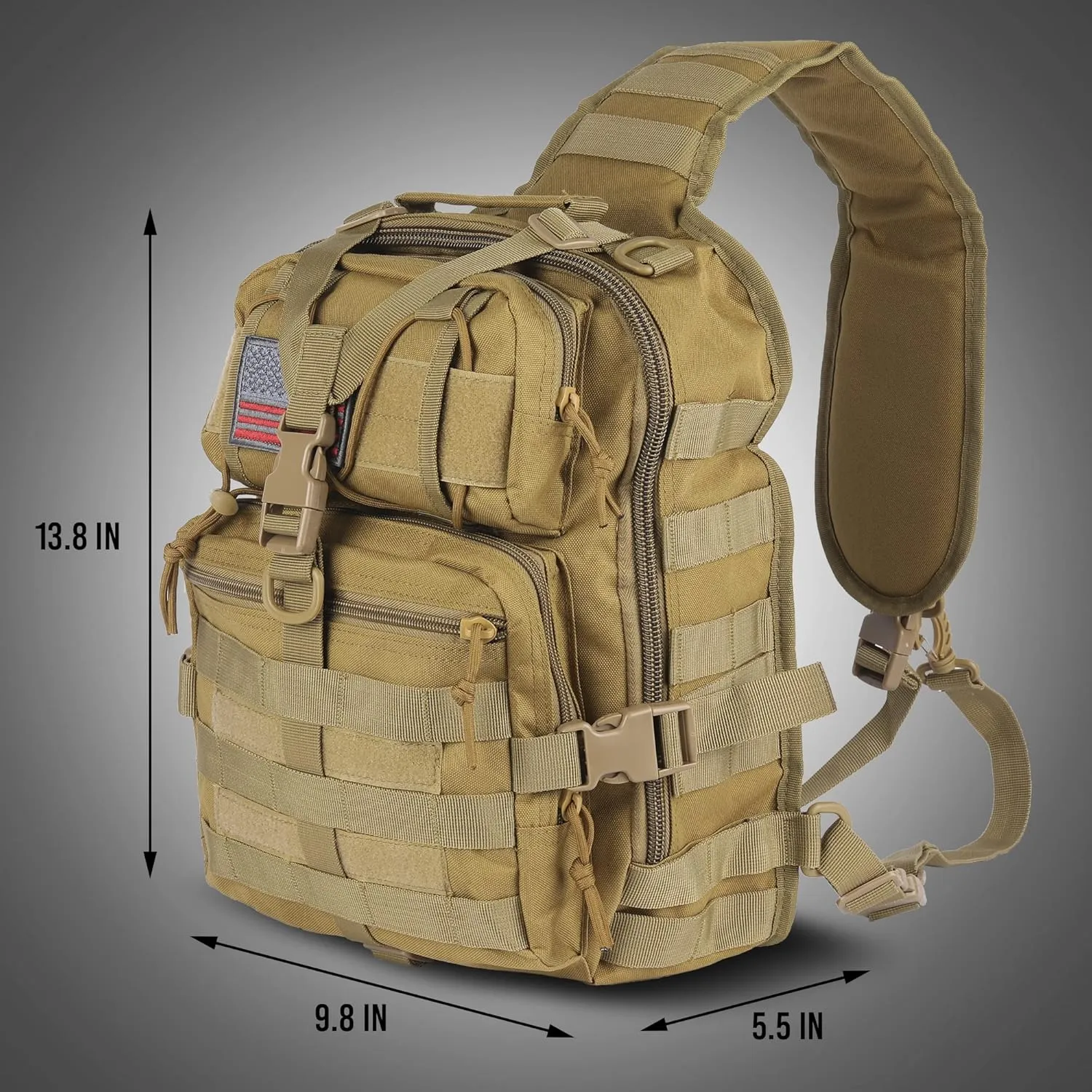 EcoGear FX XGear Tactical Sling Bag Military Pack Single Shoulder EDC Backpack Range Bags (Khaki)