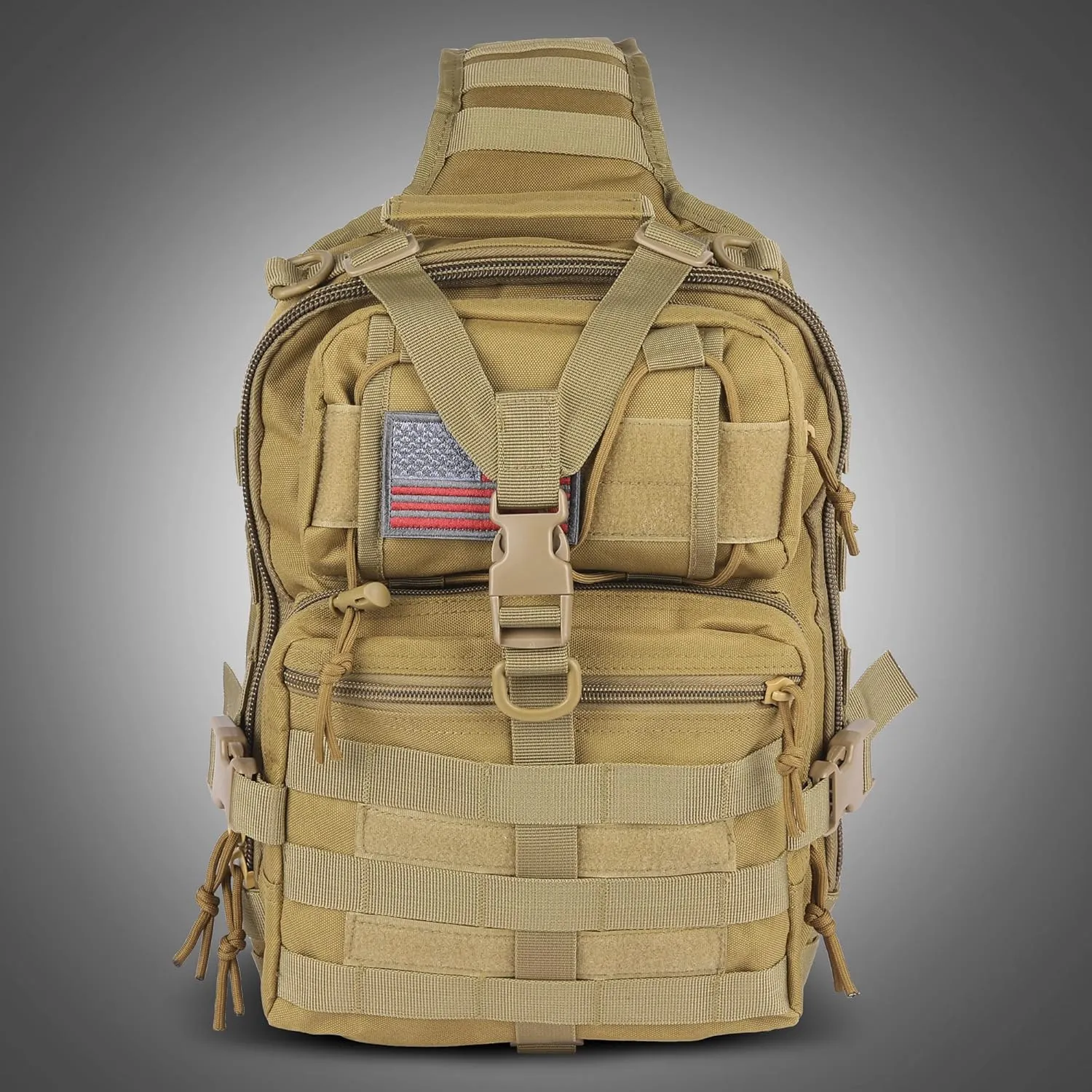 EcoGear FX XGear Tactical Sling Bag Military Pack Single Shoulder EDC Backpack Range Bags (Khaki)