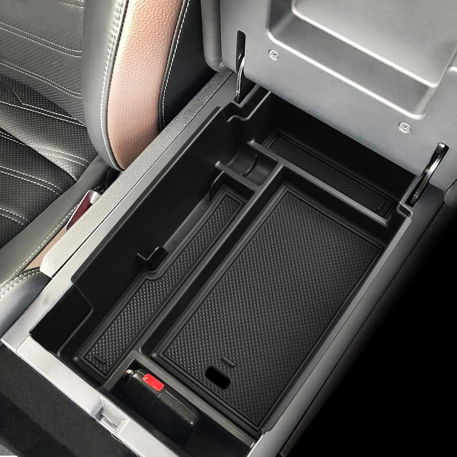 EDBETOS Center Console Organizer Tray Compatible with Nissan Pathfinder Accessories 2022 2023 2024 2025 R53 Interior Secondary Armrest Storage Glove Box Divider ABS Material, Black Trim