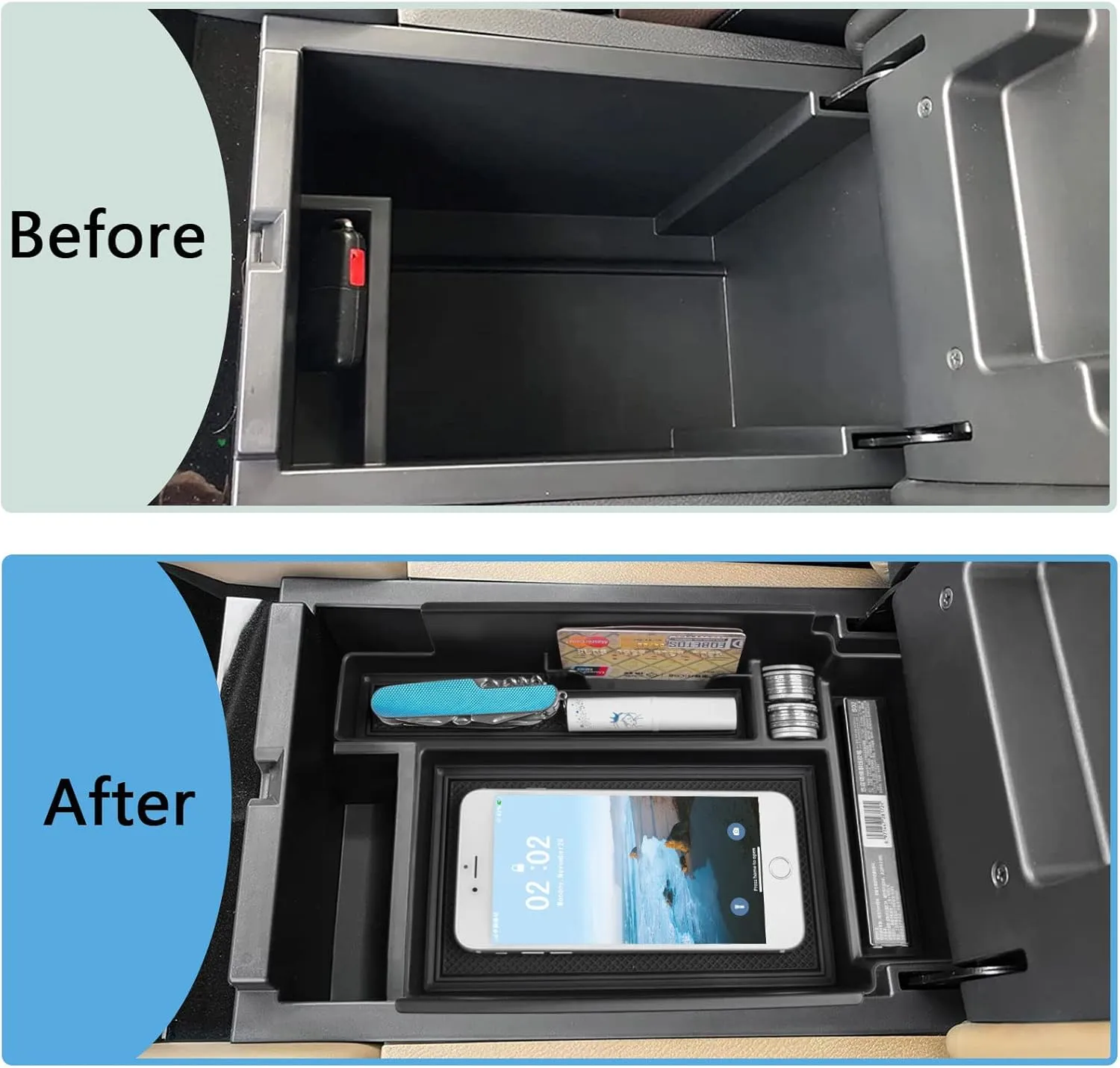 EDBETOS Center Console Organizer Tray Compatible with Nissan Pathfinder Accessories 2022 2023 2024 2025 R53 Interior Secondary Armrest Storage Glove Box Divider ABS Material, Black Trim