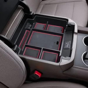 EDBETOS Center Console Organizer Tray for 2021-2025 Chevy Tahoe/Suburban and 21-2024 GMC Yukon Accessories, Fit Standard Console with Charging Socket Only, NOT for Power Sliding Console, Red