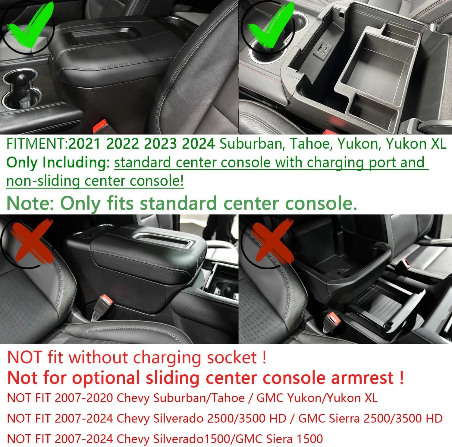 EDBETOS Center Console Organizer Tray for 2021-2025 Chevy Tahoe/Suburban and 21-2024 GMC Yukon Accessories, Fit Standard Console with Charging Socket Only, NOT for Power Sliding Console, Red
