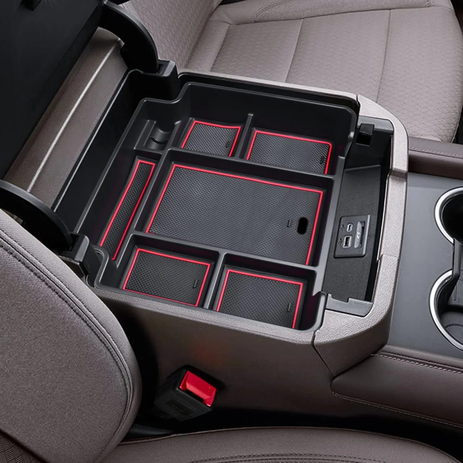 EDBETOS Center Console Organizer Tray for 2021-2025 Chevy Tahoe/Suburban and 21-2024 GMC Yukon Accessories, Fit Standard Console with Charging Socket Only, NOT for Power Sliding Console, Red