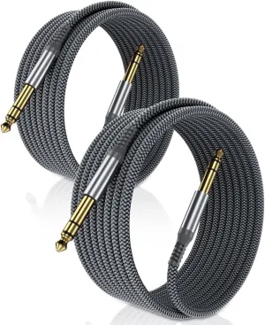 Elebase 1/4 Inch TRS Instrument Guitar Cable 10ft 2Pack,Straight 6.35mm Guitar Bass AMP Cord,Quarter Inch 6.3mm Male Jack Stereo Audio Balanced Line for Electric Guitar,Bass,Keyboard,Amplifier,Speaker