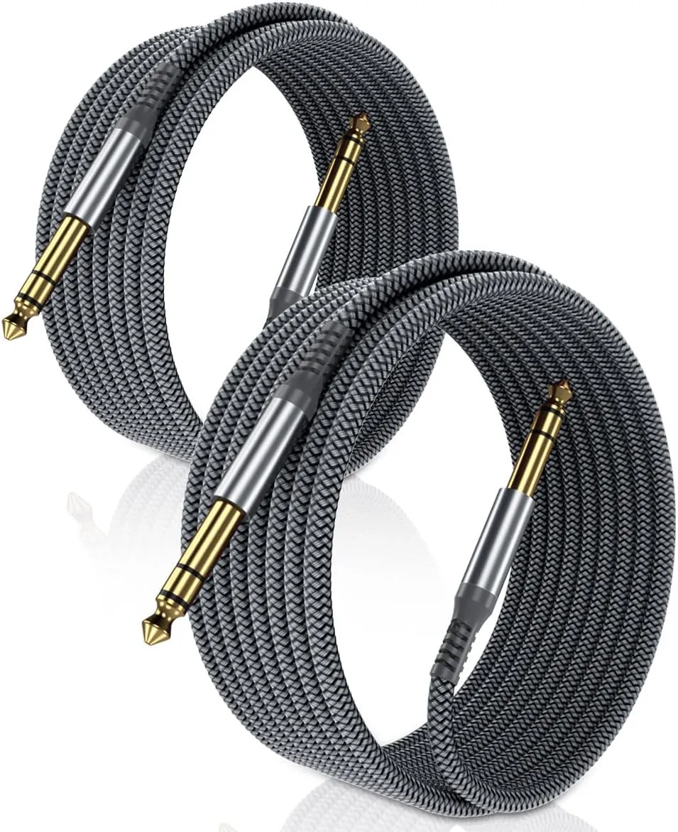 Elebase 1/4 Inch TRS Instrument Guitar Cable 10ft 2Pack,Straight 6.35mm Guitar Bass AMP Cord,Quarter Inch 6.3mm Male Jack Stereo Audio Balanced Line for Electric Guitar,Bass,Keyboard,Amplifier,Speaker