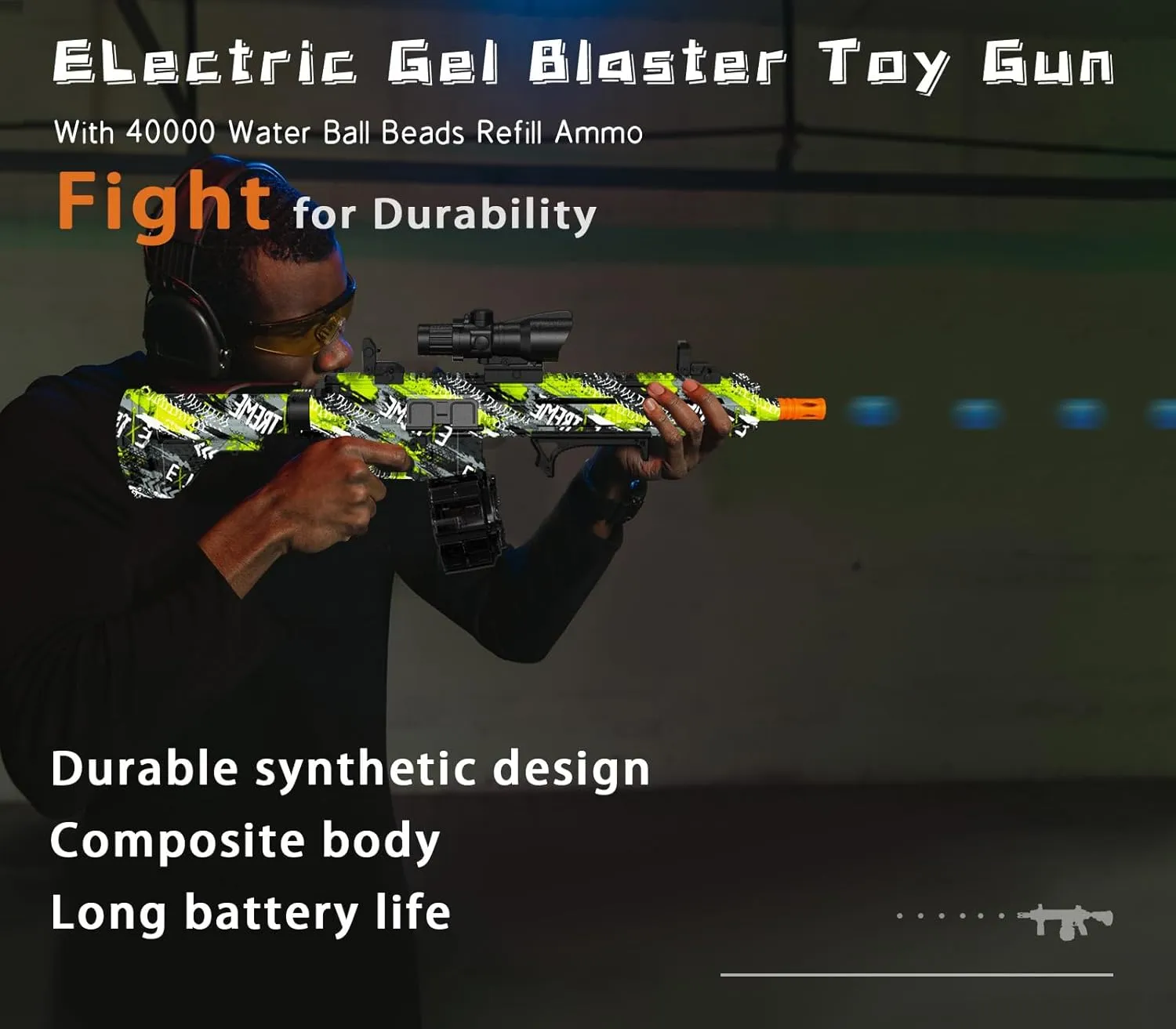 Electric Gel Ball Blaster, High Speed Automatic Splatter Ball Blaster with 40000  Water Beads & Goggles, Rechargeable Splatter Ball Toys for Outdoor Shooting Game Party Favors-Camouflage Green