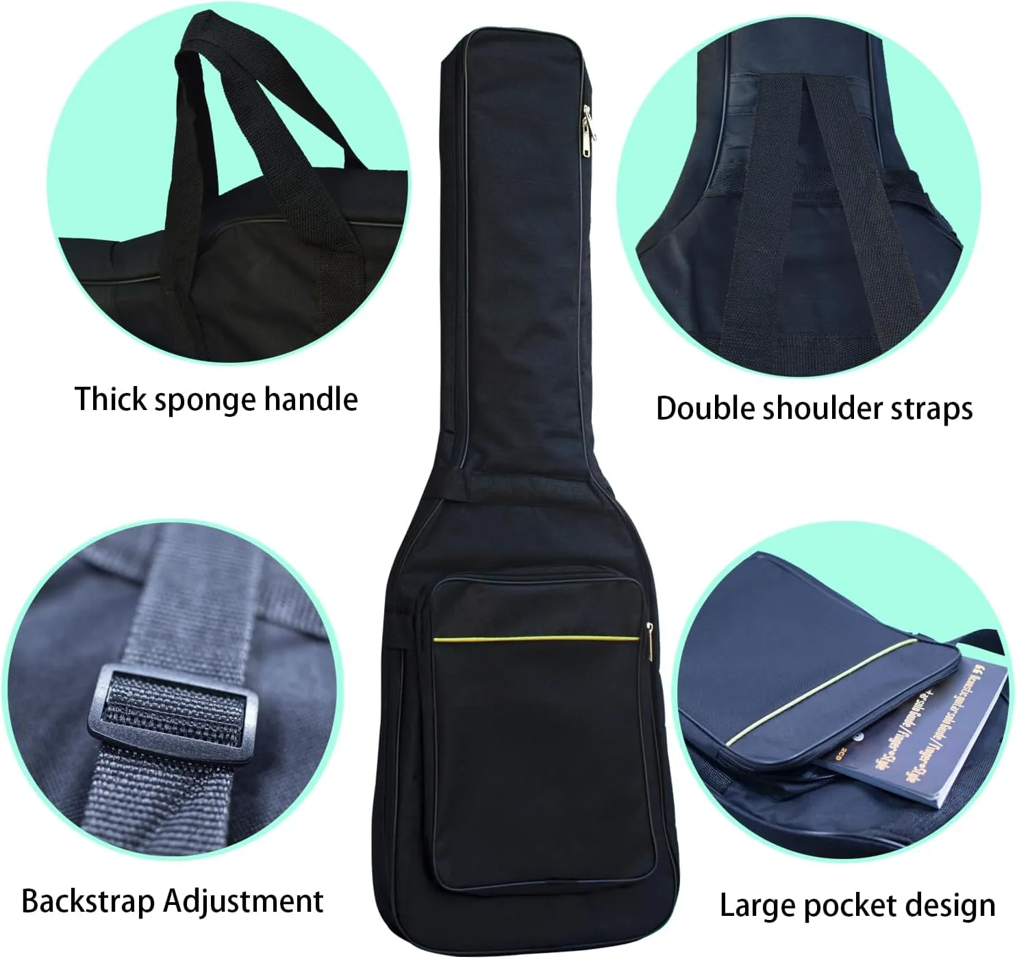 Electric Guitar Gig Bag Case Soft 0.3 inch Padding Dual Adjustable Shoulder Strap Backpack Electric Guitar B (39Inch-6MM Thick Black, electric guitar)