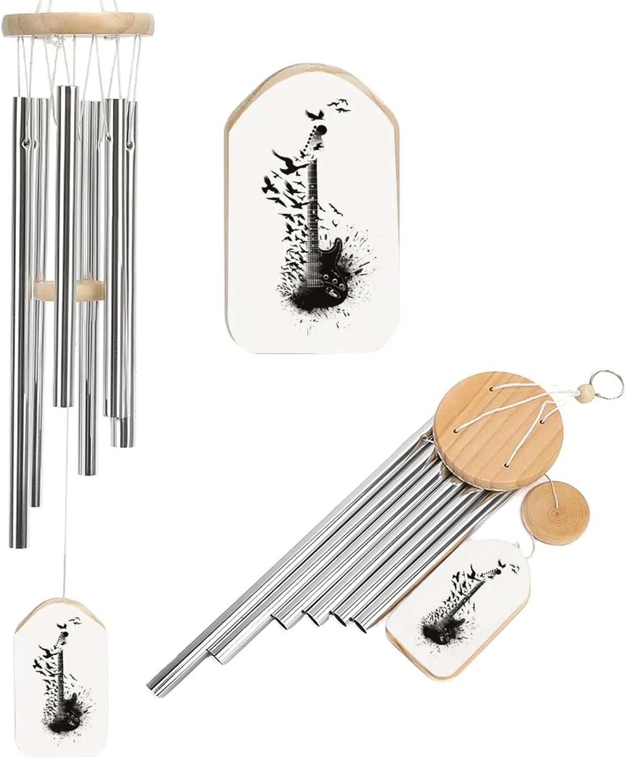 Electric Guitar with Birds Wind Chimes Outside with Relaxing Rich Sound, Memorial Wind Chimes Gifts Porch Garden Backyard