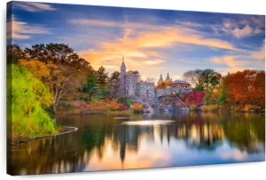 Elephant Stock - Belvedere Castle Autumn Wall Art - Horizontal Canvas Wall Art - Living Room Wall Decor - Photography Places Canvas Art - Brown And Green Decor - 36" x 24"