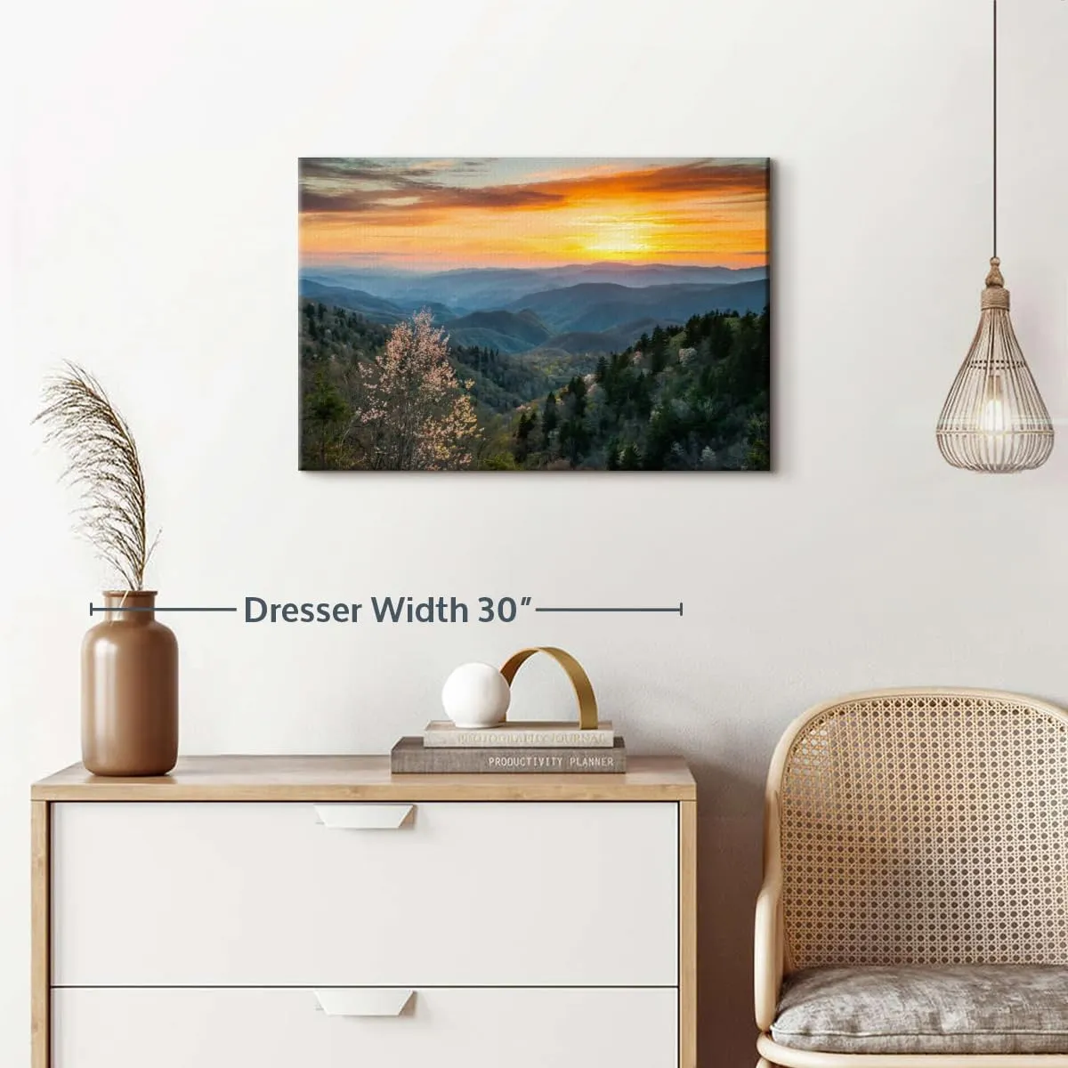 Elephant Stock Great Smoky Mountains Sunrise Canvas - 1 Panel Mountain Pictures Wall Decor - Nature Wall Art, Mountain Canvas Photography - Mountains Wall Art for Nature Lovers - 24" X 16"