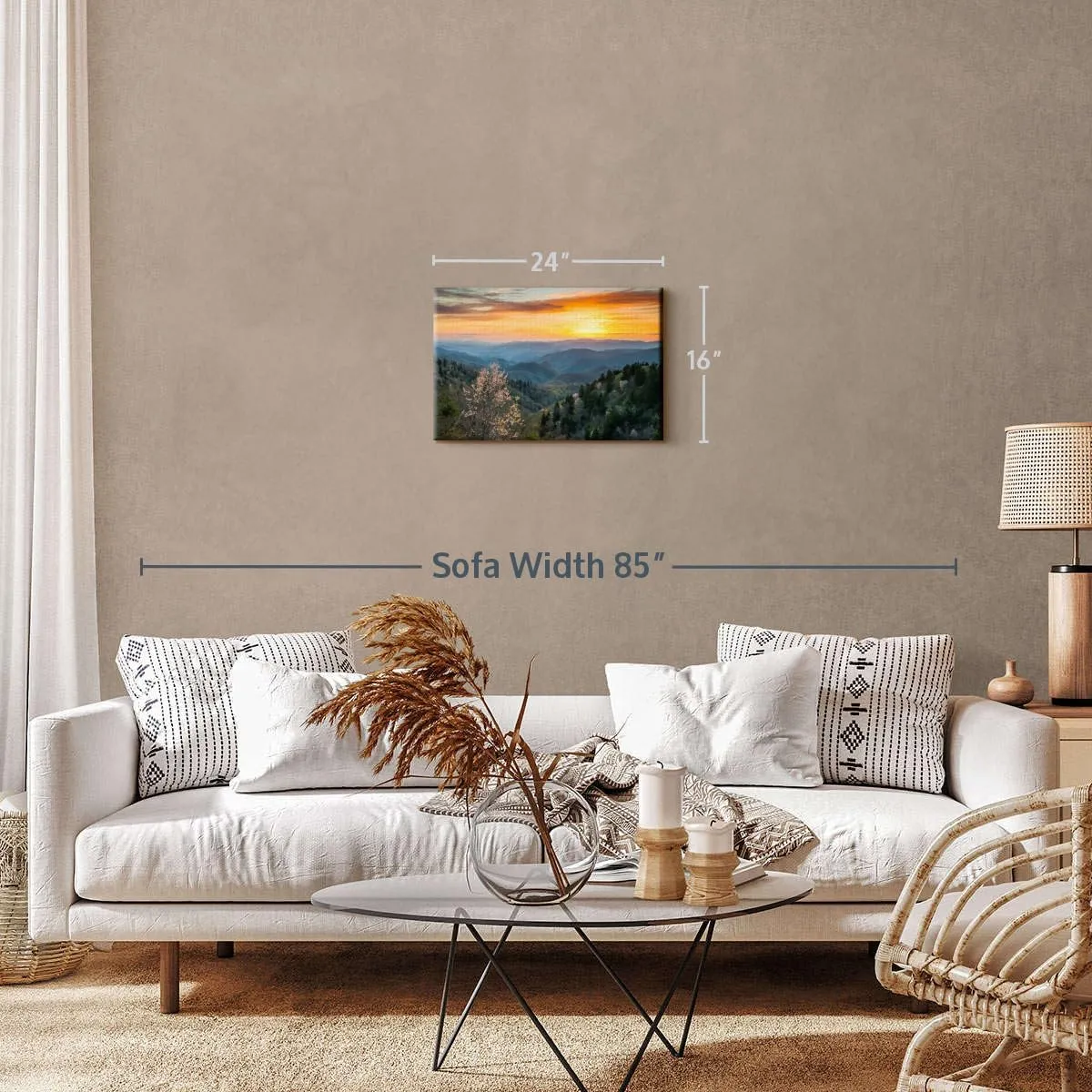 Elephant Stock Great Smoky Mountains Sunrise Canvas - 1 Panel Mountain Pictures Wall Decor - Nature Wall Art, Mountain Canvas Photography - Mountains Wall Art for Nature Lovers - 24" X 16"