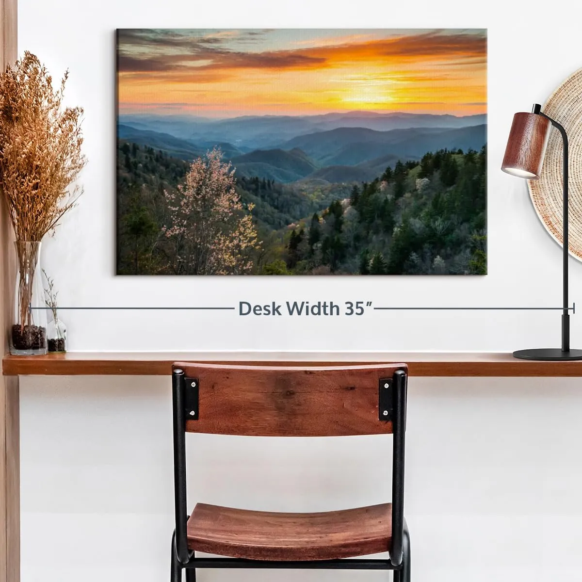 Elephant Stock Great Smoky Mountains Sunrise Canvas - 1 Panel Mountain Pictures Wall Decor - Nature Wall Art, Mountain Canvas Photography - Mountains Wall Art for Nature Lovers - 24" X 16"