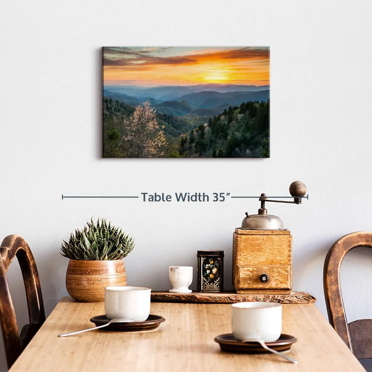 Elephant Stock Great Smoky Mountains Sunrise Canvas - 1 Panel Mountain Pictures Wall Decor - Nature Wall Art, Mountain Canvas Photography - Mountains Wall Art for Nature Lovers - 24" X 16"