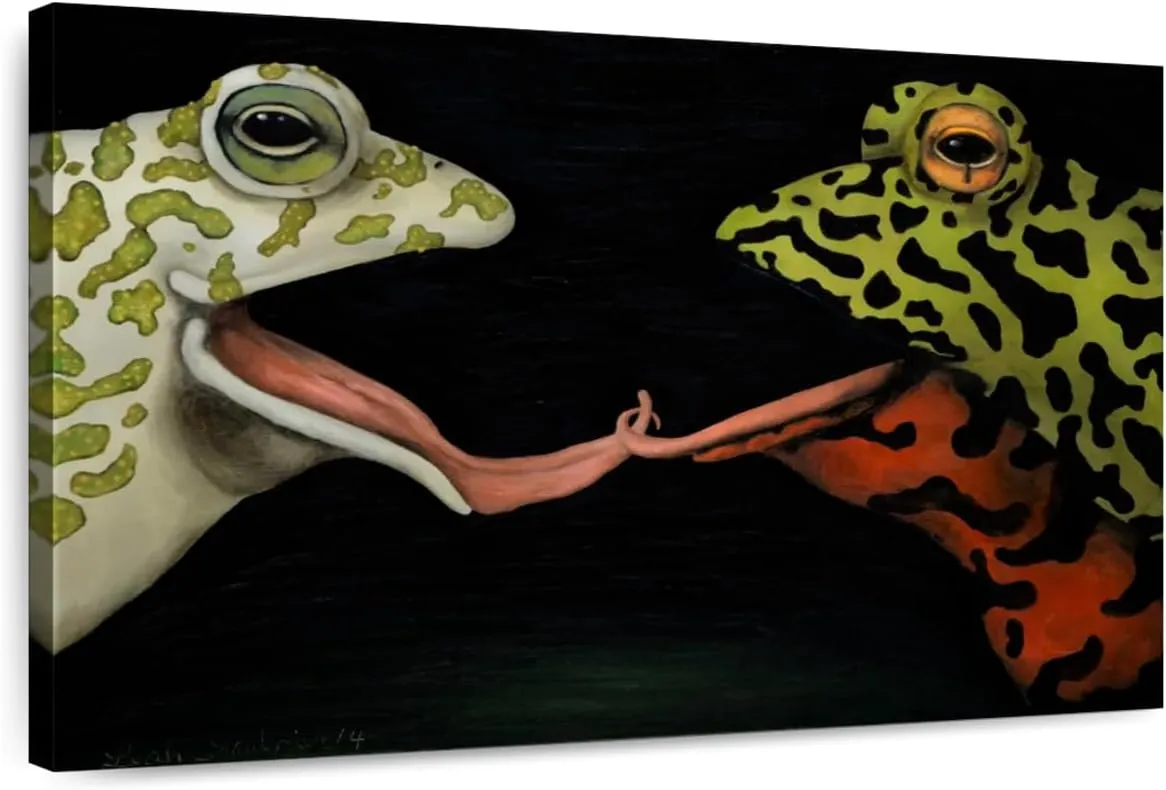 Elephant Stock - Horny Toads I Wall Art - Horizontal Canvas Wall Art - Living Room Wall Decor - Painting Funny Animal Canvas Art - Black And Green Decor by Leah Saulnier - 24" x 16"