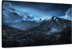 Elephant Stock - Ladakh Night Time Sky Wall Art - Horizontal Canvas Wall Art - Living Room Wall Decor - Photography Nature Canvas Art - Blue And Gray Decor - 12" x 8"