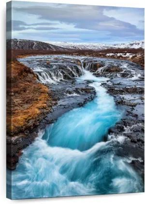 Elephant Stock - Swirling River Cascades In Iceland Wall Art - Vertical Canvas Wall Art - Living Room Wall Decor - Photography Waterfall Canvas Art - Turquoise And White Decor by Larry Malvin - 34" x 51"