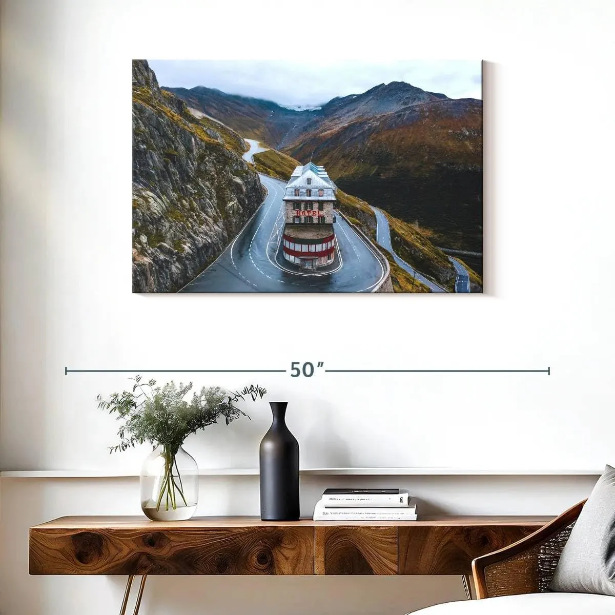 Elephant Stock - Swiss Belvedere Hotel Wall Art - Horizontal Canvas Wall Art - Living Room Wall Decor - Photography Architecture Canvas Art - Green And Gray Decor - 36" x 24"