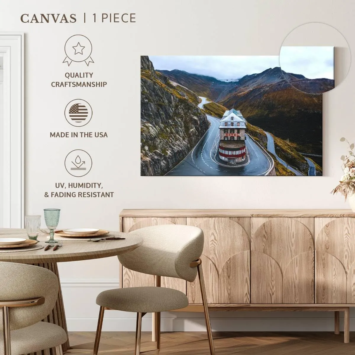 Elephant Stock - Swiss Belvedere Hotel Wall Art - Horizontal Canvas Wall Art - Living Room Wall Decor - Photography Architecture Canvas Art - Green And Gray Decor - 36" x 24"
