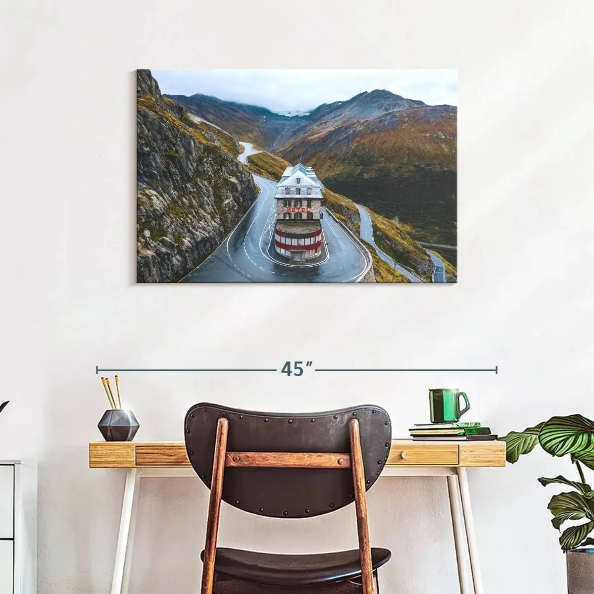 Elephant Stock - Swiss Belvedere Hotel Wall Art - Horizontal Canvas Wall Art - Living Room Wall Decor - Photography Architecture Canvas Art - Green And Gray Decor - 36" x 24"