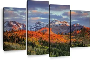 Elephant Stock Wasatch Mountain Wall Art Multi Piece Canvas - 4 Panel Mountain Wall Decor - Mountains Wall Art for Nature Lovers - Majestic Mountains Photography - 24" X 14"