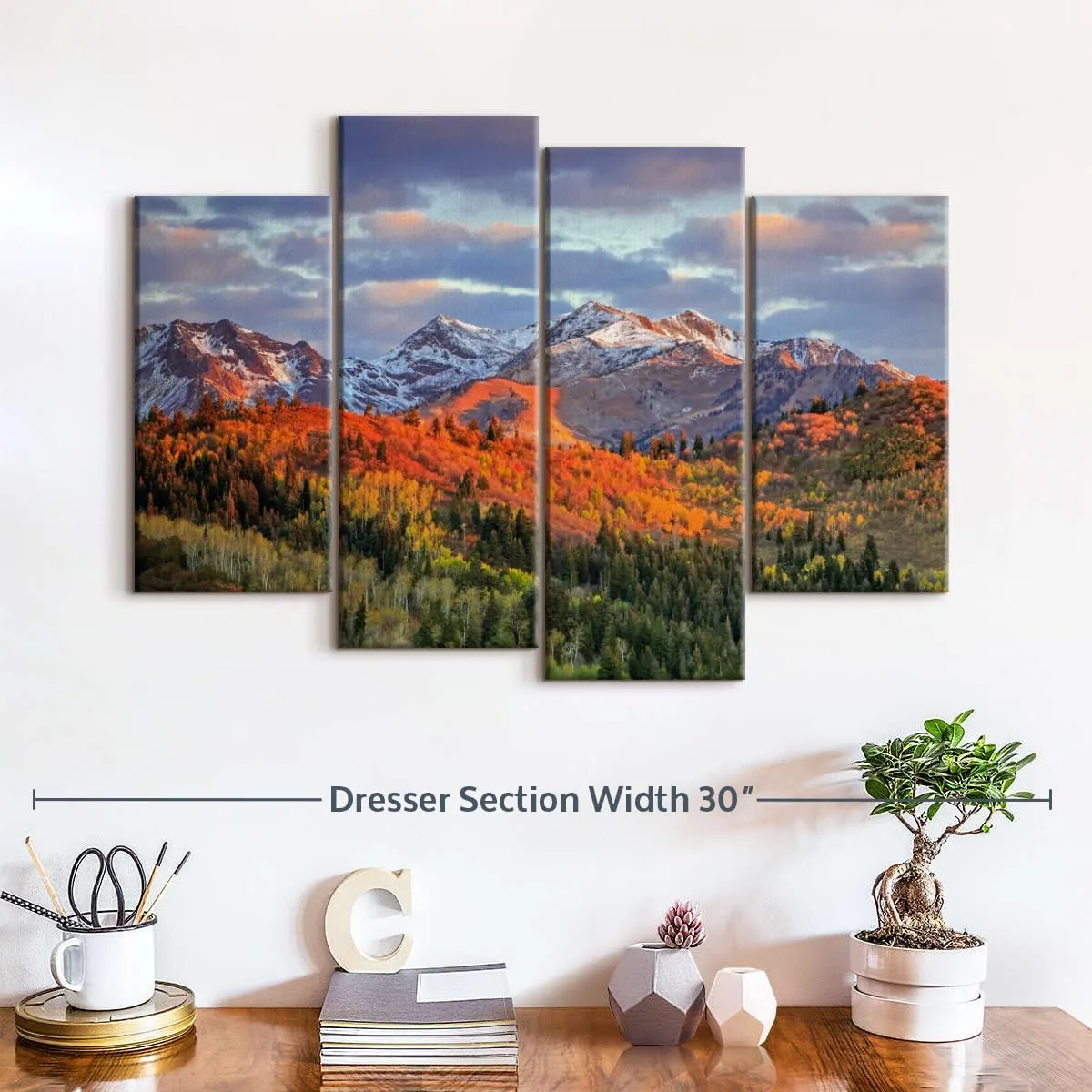 Elephant Stock Wasatch Mountain Wall Art Multi Piece Canvas - 4 Panel Mountain Wall Decor - Mountains Wall Art for Nature Lovers - Majestic Mountains Photography - 24" X 14"