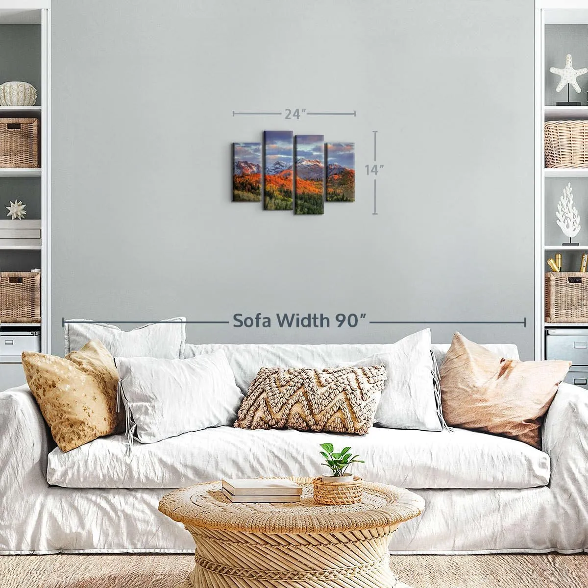 Elephant Stock Wasatch Mountain Wall Art Multi Piece Canvas - 4 Panel Mountain Wall Decor - Mountains Wall Art for Nature Lovers - Majestic Mountains Photography - 24" X 14"