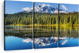 ElephantStock Alpine Lake Near Mt. Rainier Wall Art - Horizontal Canvas - 3-Piece Living Room Wall Decor - Photography nature Canvas Print - Gray and Blue Decor for Wall - 38" X 24"