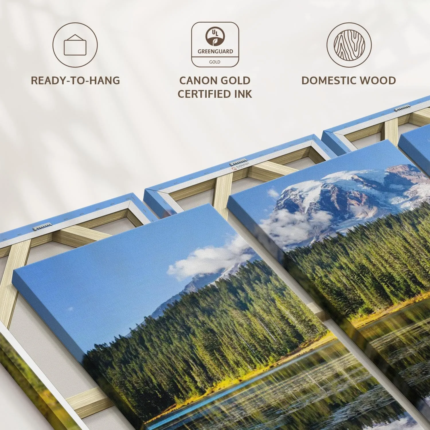 ElephantStock Alpine Lake Near Mt. Rainier Wall Art - Horizontal Canvas - 3-Piece Living Room Wall Decor - Photography nature Canvas Print - Gray and Blue Decor for Wall - 38" X 24"