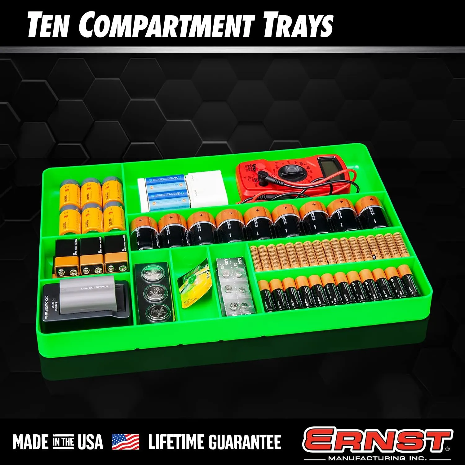 Ernst MFG 10 Compartment Drawer Organizer: Heavy Duty Stackable Tray for Automotive Garage Tool Organization - Low-Profile Toolbox Storage - Nuts and Bolts, Tools, Parts, Easy to Clean - Blue