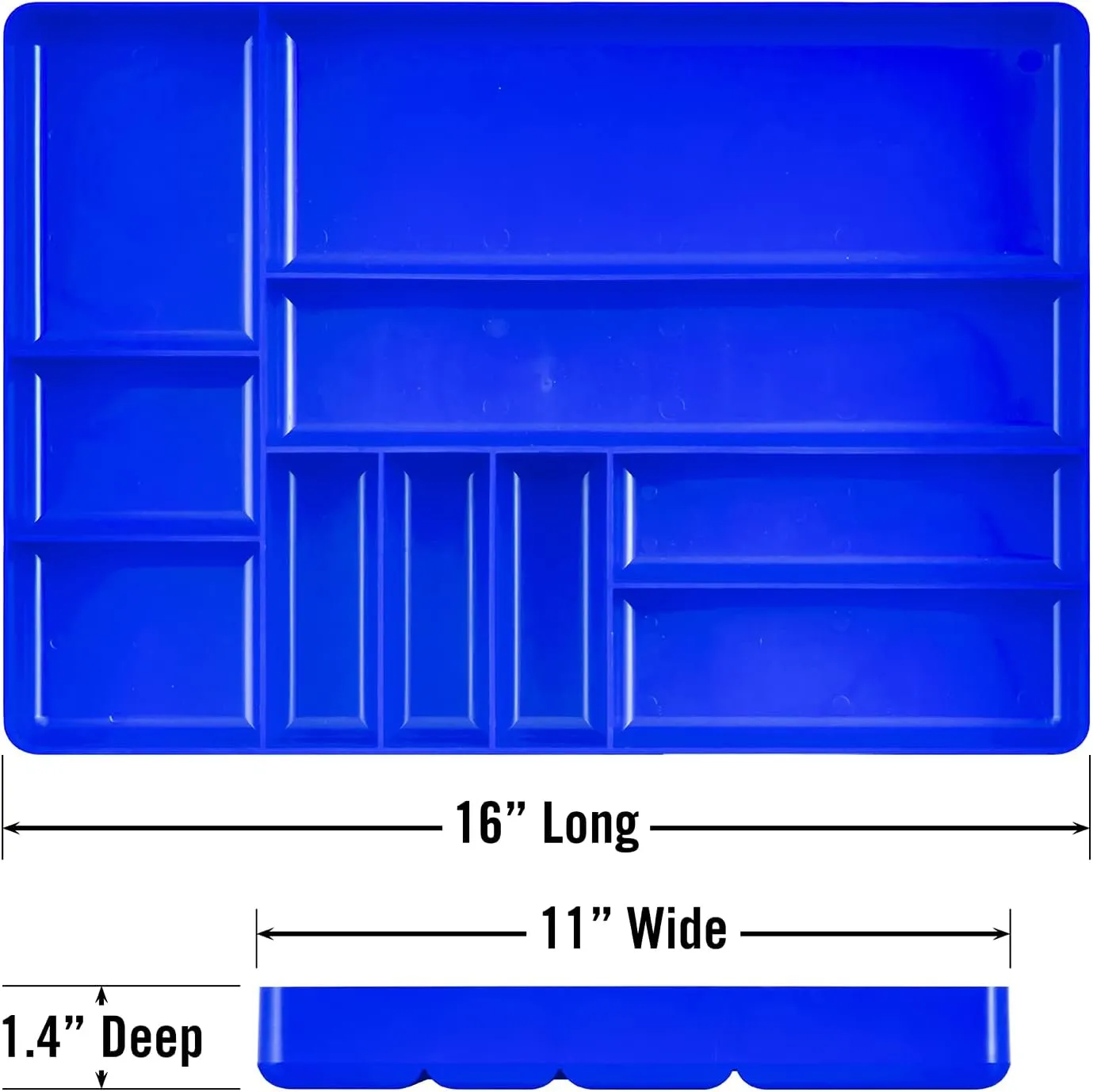 Ernst MFG 10 Compartment Drawer Organizer: Heavy Duty Stackable Tray for Automotive Garage Tool Organization - Low-Profile Toolbox Storage - Nuts and Bolts, Tools, Parts, Easy to Clean - Blue