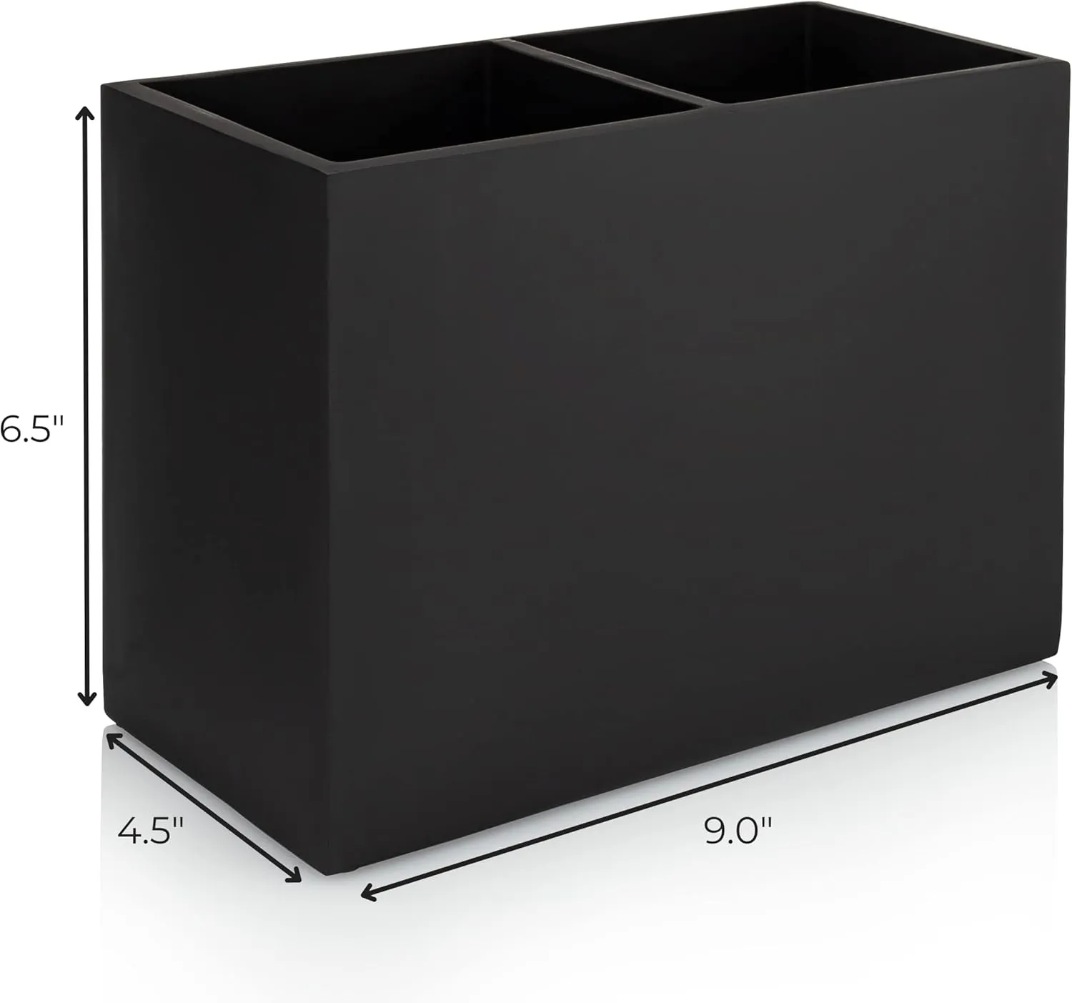 Essentra Home Matte Black Kitchen Utensil Holder, Large Rectangular Utensil Crock with Two Compartments, Modern Kitchen Cookware Storage.