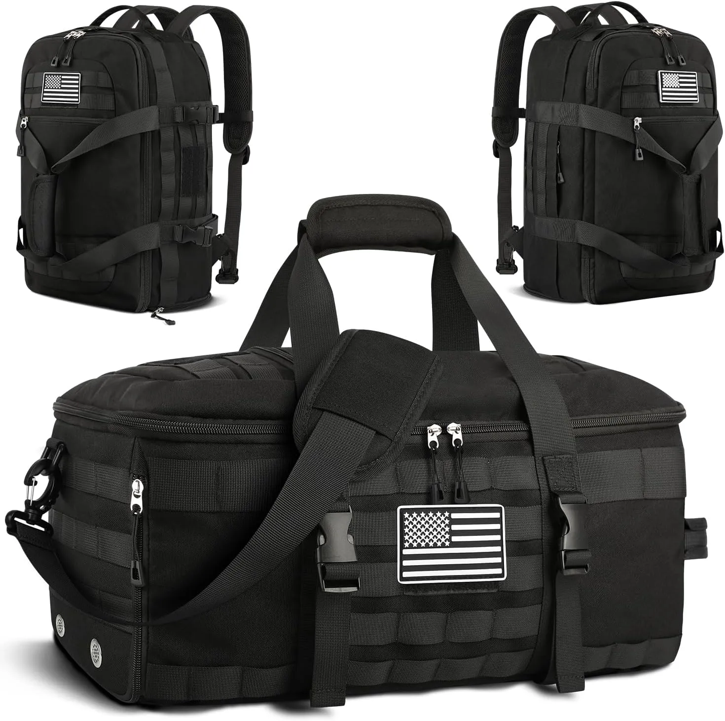 ETRONIK Gym Bags for Men, Extra Large Tactical Duffle Bag Backpack with Shoe Compartment, 3 in 1 Carry on Bag Travel Backpack with Wet Pocket, Weekender Range Bag for Workout Football Gym, Black