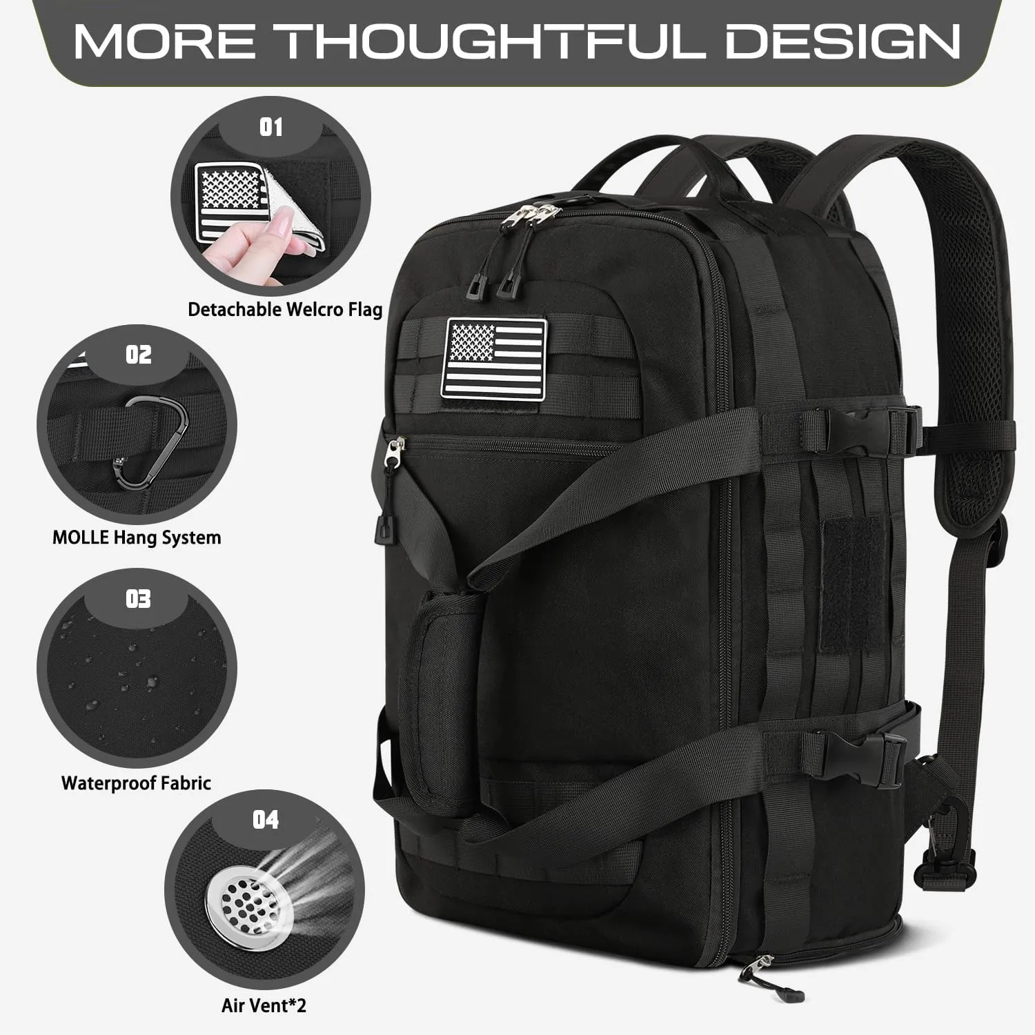 ETRONIK Gym Bags for Men, Extra Large Tactical Duffle Bag Backpack with Shoe Compartment, 3 in 1 Carry on Bag Travel Backpack with Wet Pocket, Weekender Range Bag for Workout Football Gym, Black