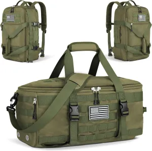 ETRONIK Gym Bags for Men Women, Military Duffle Bag Backpack with Shoe Compartment, 3 in 1 Carry on Bag Travel Backpack with Wet Pocket, Weekender Overnight Range Bag for Workout Football Gym, Green