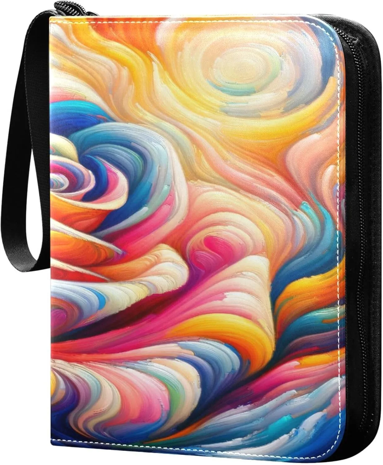 Exnundod Colorful Rose Art Trading Card Binder for Cards, Valentines Day Card Album 4-Pockets for 400 Cards with Removable Sleeves PU Baseball Card Holder Football Sports Card Collection