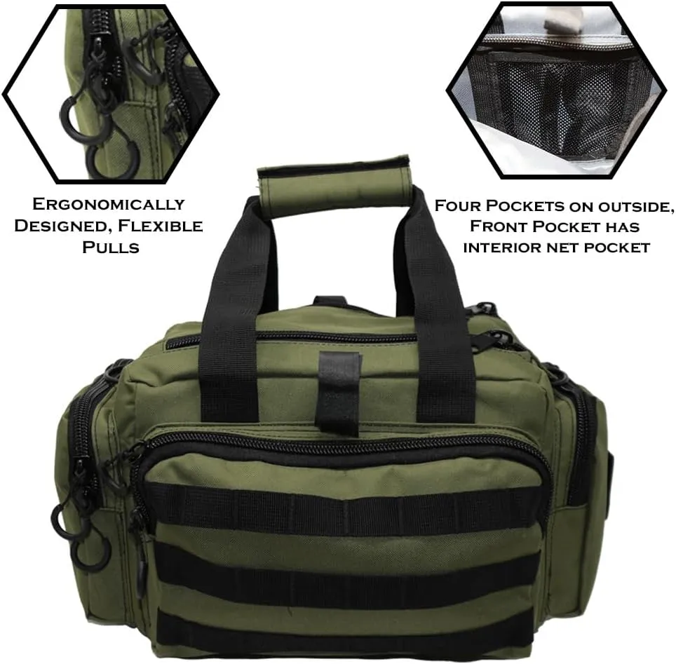 Exos Tactical Range Bag – Medium Size Range Bag for Shooting – Gun Case for Handguns, Ammo Bag, Tactical Range Bag, Molle Webbing, Free Subdued USA Patch, Designed in the USA