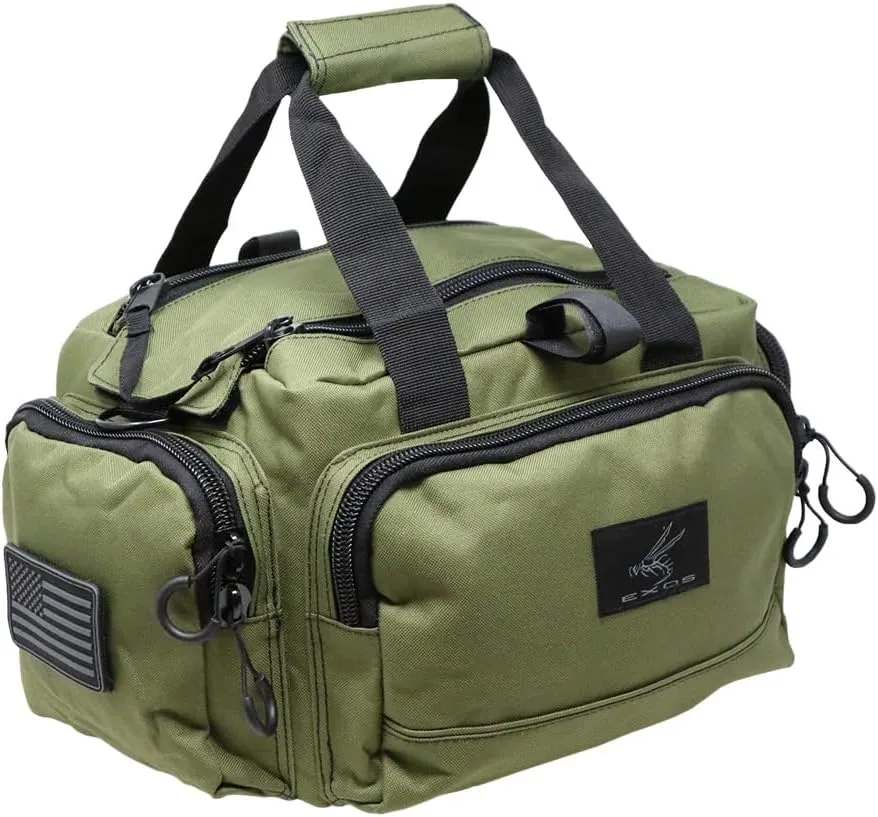 Exos Tactical Range Bag – Medium Size Range Bag for Shooting – Gun Case for Handguns, Ammo Bag, Tactical Range Bag, Molle Webbing, Free Subdued USA Patch, Designed in the USA