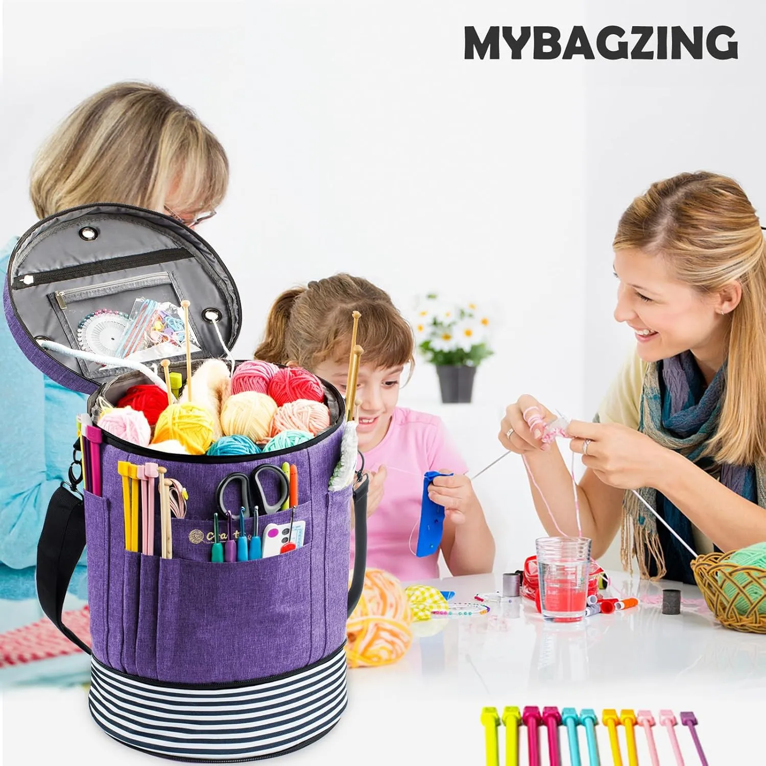 Expandable Crochet Bag - Knitting and Yarn Storage Organizer Tote with Zipper Closure - Ideal Gift for Crocheting Accessories and Supplies