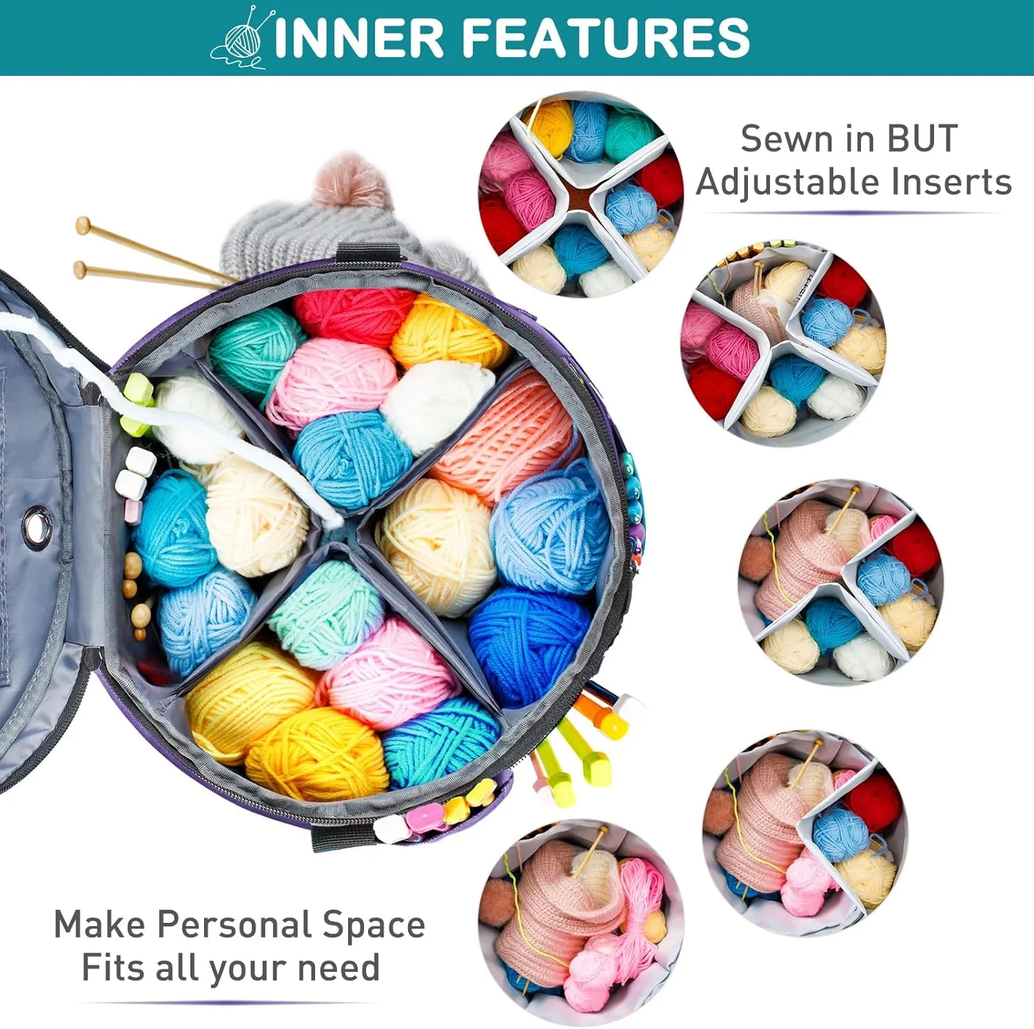 Expandable Crochet Bag - Knitting and Yarn Storage Organizer Tote with Zipper Closure - Ideal Gift for Crocheting Accessories and Supplies