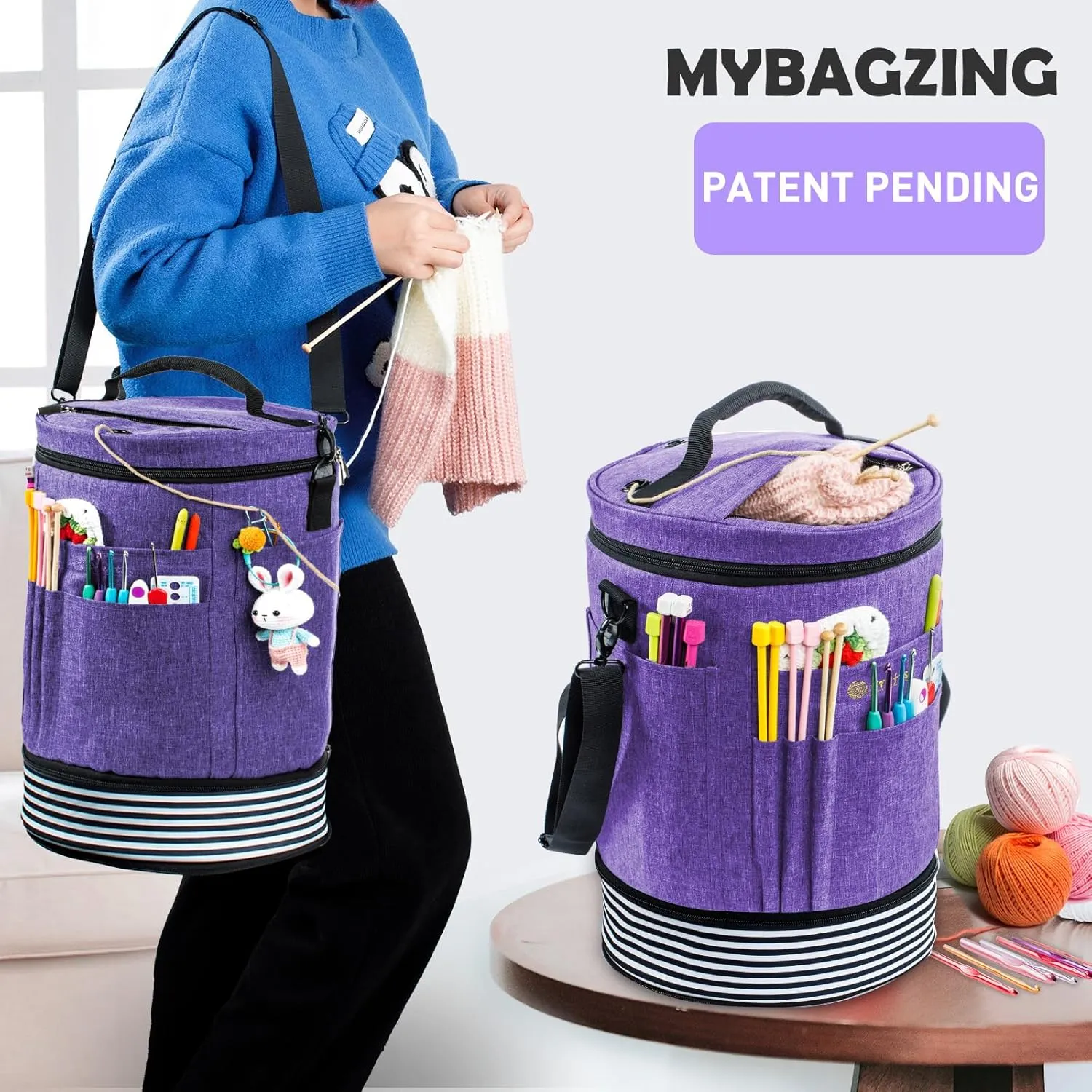 Expandable Crochet Bag - Knitting and Yarn Storage Organizer Tote with Zipper Closure - Ideal Gift for Crocheting Accessories and Supplies