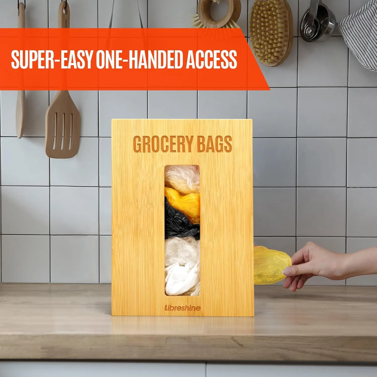 Extra Large Bamboo Grocery Bag Holder & Plastic Bag Organizer, Under Sink Cabinet or Wall Mounted Storage, Space-Saving Dispenser for Kitchen, Pantry, Garage, Laundry Room