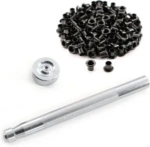 Eyelet Hand Setter & Eyelet Combo Kit - Includes (1)(#8 Hand Setter)   (100)(#8-9 Black Eyelets) - for DIY Kydex & Leather Holster Making, Upholstery, and Apparel Binding