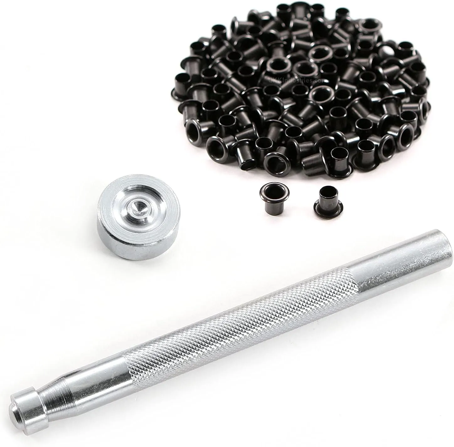 Eyelet Hand Setter & Eyelet Combo Kit - Includes (1)(#8 Hand Setter)   (100)(#8-9 Black Eyelets) - for DIY Kydex & Leather Holster Making, Upholstery, and Apparel Binding