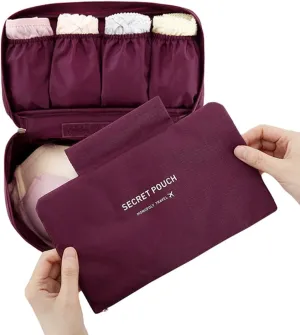 Fashion Portable Multi-Functional Travel Organizer Cosmetic Make-up Bag Luggage Storage Case Bra Underwear Pouch (Wine Red)